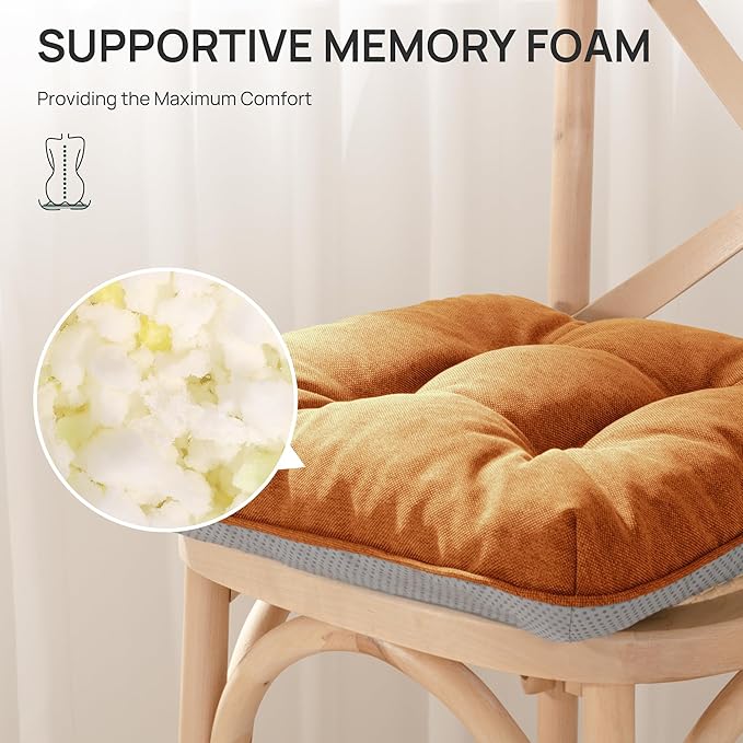 Love's cabin Memory Foam Chair Cushions Set of 4, 15.5"x15.5"x3.5" Indoor & Outdoor Seat Pads for Dining, Kitchen, Office, Patio Chairs - Terracotta
