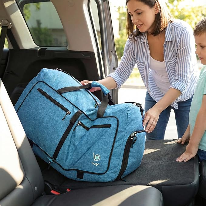 Bago Large Duffle Bag for Travel Women & Men. Durable Lightweight Foldable Travel Duffel Bags For Traveling Women. 80L Duffle Bags For Overnight Bag With Shoe Compartment Collapsible Weekender duffel