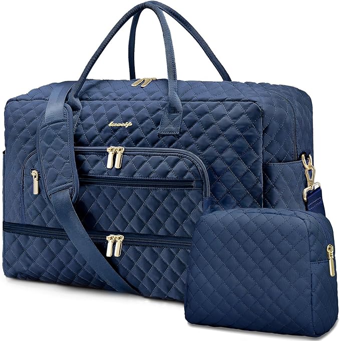 Large Women Travel Duffle Bag - Carry on Overnight Bag Weekend Travel Duffel Tote Bag Yoga Gym Bag with Wet Pocket Toiletry Weekender Overnight Bag for Travel Business Trips Sport Hospital Navy