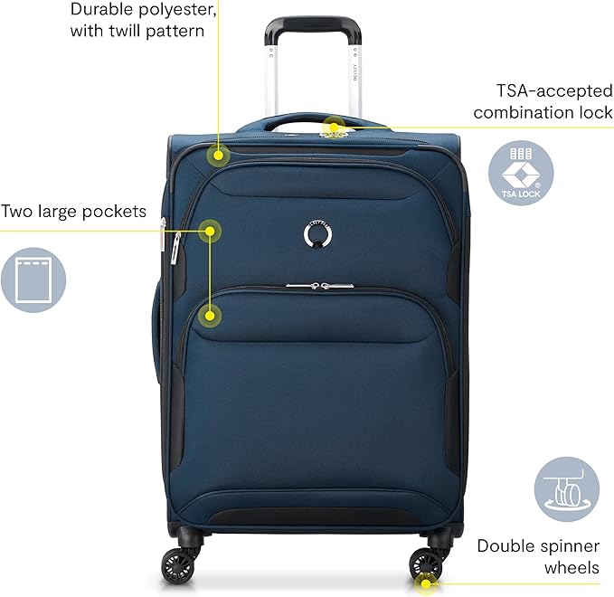 DELSEY PARIS Sky Max 2.0 Softside Expandable Luggage with Spinner Wheels, Green, 2-Piece Set (21/24)