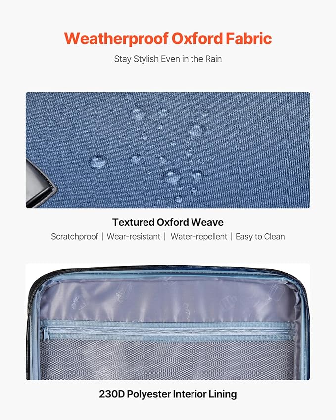 VEVOR Softside Expandable Luggage with Spinner Wheels, 20-Inch Softside Carry on Luggage, Lightweight Checked Suitcase with Expandable Zippered Pocket and TSA Lock, Blue