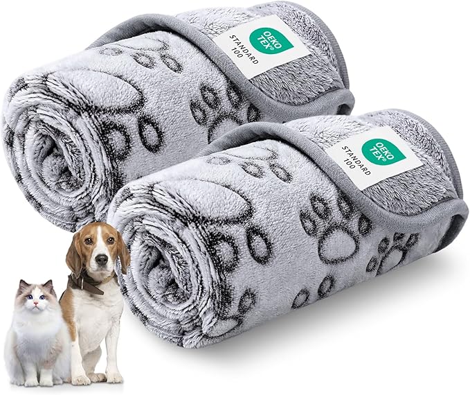 Luciphia Premium Soft Dog Blanket for Small Medium Large Dogs Washable 300GSM Fluffy Warm Fleece Puppy Cat Paw Print Pet Flannel Pcs2 Grey Paw M(30"x20")