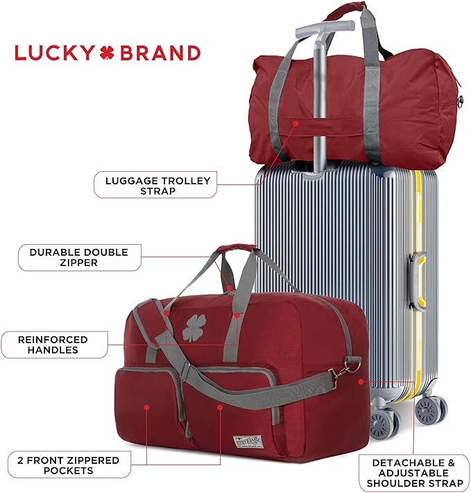 Lucky Travel Duffel Bags 65L, Gym Bag, Travel Bag & Large Duffle Bag for Men, Foldable Overnight Weekender Bags for Women & Men with Adjustable Shoulder Strap, Winery