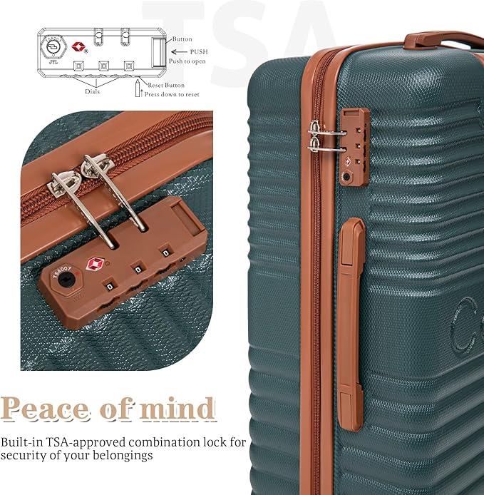 5 Piece Luggage Sets with Spinner Wheels and Tsa Lock, Hardshell ABS Suitcase Set, Lightweight Hardside Waterproof Travel Suitcases for Men Women, 20", 24", 28" DarkGreen