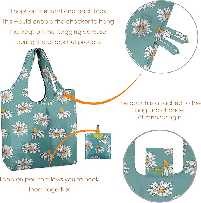 BeeGreen 6 Pack Bulk Foldable Packable Tote Bags for Women - Reusable Grocery Bags Shopping Bag with Pouch, Large Machine Washable Gifts with Handles for Travel,Beach,Holiday