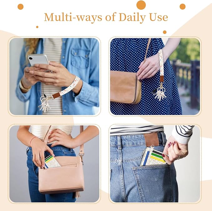 Hancynir Florals Slim Wallet Women Credit Card Holder, RFID Blocking Front Pocket Wallet Wristlet Keychain Lanyard, Small Cute Mini Card Case, Thin Travel Zipper Coin PU Leather Ladies Female Gifts