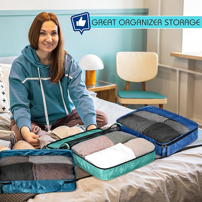 5 Pcs Packing Cubes for Suitcase Large Travel Cubes Carry on Luggage Organizer Bags for Clothes Accessories(M,Blue)