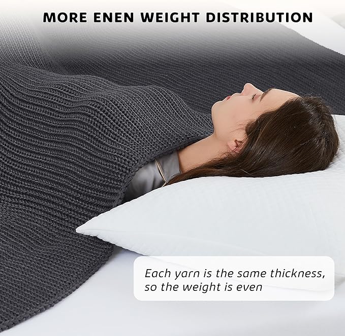 L'AGRATY Knitted Weighted Blanket - 48"x72" 12lbs Cooling Chunky Knit Heavy Blanket for Adults Braided Crochet Throw Thick Cable Yarn Knit Decorative No Beads Evenly Weighted Machine Washable