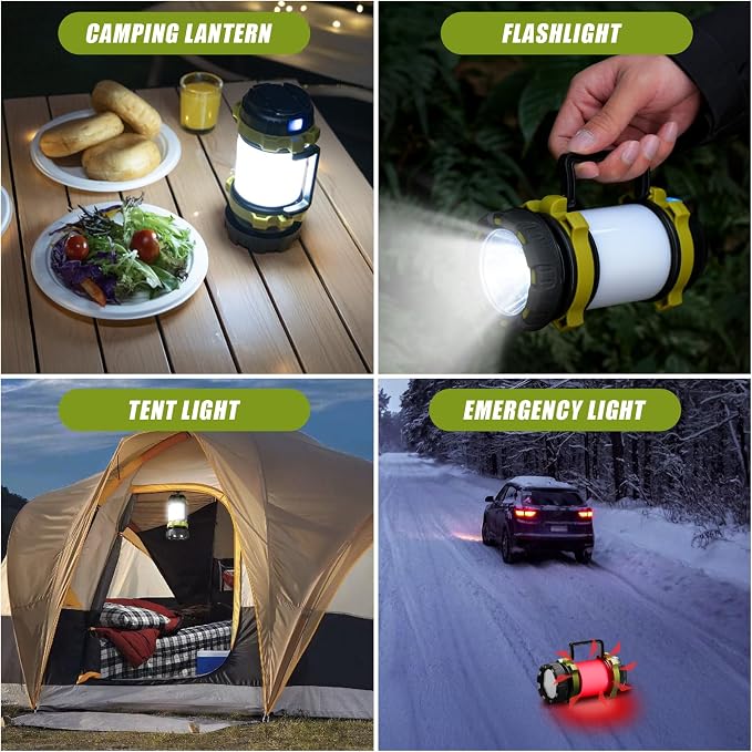 Camping Lantern, Rechargeable Flashlight & Emergency Light, 4Pack | 1000LM 6 Modes Battery Powered Lantern, 4000mAh Portable Camp Light for Outdoor Hiking, Hurricanes and Power Outages
