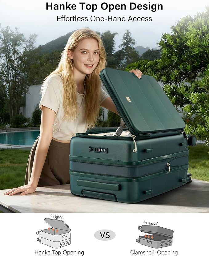 Hanke Hardside Expandable Checked Luggage, 24 Inch Top Opening Trunk Luggages with Spinner Wheels, All-PC Hard Shell Suitcase, Lightweight TSA Checked-Medium(Blackish Green, 83L)