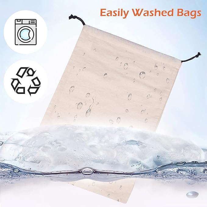 MISSLO Cotton Breathable Dust-proof Drawstring Storage Pouch Bag (Pack 3 M)