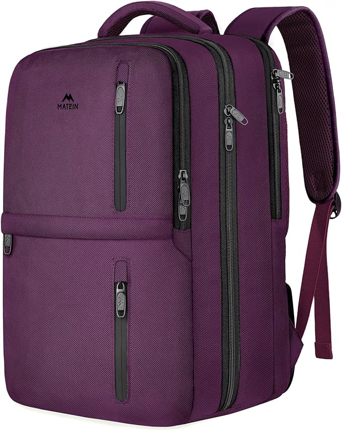 MATEIN Large 45L Travel Backpack for Women, Airline Approved Carry on Backpack with Shoe Compartment, Water Resistant Luggage College Overnight Weekender Travel Bag Fit 18" Laptop, Purple