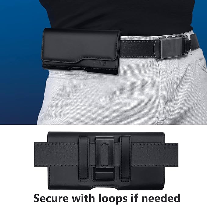 DeBin Holster for Large iPhone Plus, Pro Max Models 16 15 14 13 12 11 Xs Max – Cell Phone Belt Holder Case with Clip, Built-in ID Card Pouch (Fits Phone with Case on), Black