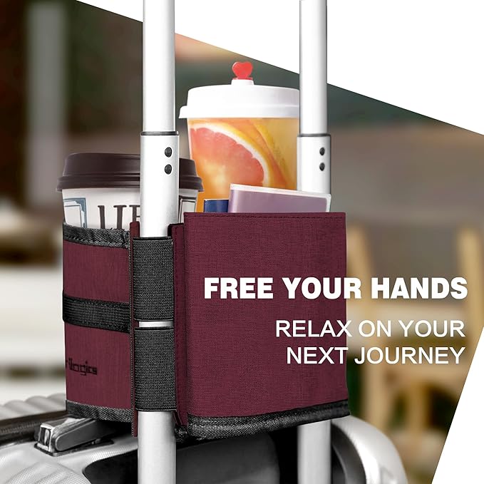 Luggage Cup Holder Attachment. Hands-Free Drink Carrier for Coffee, Tumblers & Bottles. Travel Essential to Pack on Your Next Adventure. A for Jet-Setters & Flight Attendants