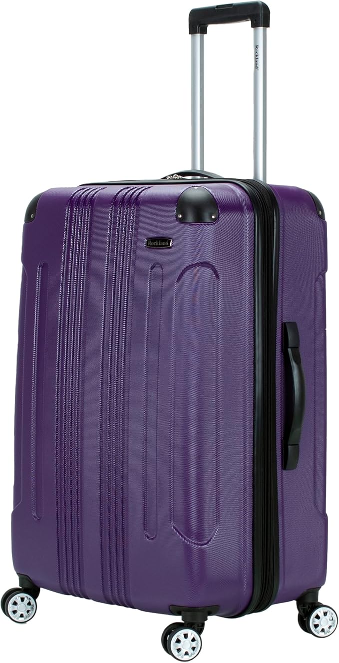 Rockland London Hardside Expandable Spinner Wheel Luggage, Purple, Checked-Large 28-Inch