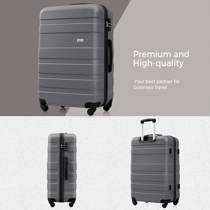 24 Inch Checked Suitcase with TSA Lock Travel Duffel Bag Wet-Dry Toiletry Bag, Grey