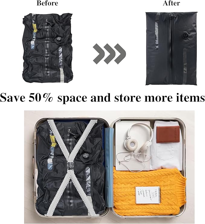 Travel Vacuum Bags for Luggage,Vacuum Packing Bags for Travel,Large Capacity,Compression Packing Cubes with Pump,Compression Bag for Outdoor,Business Trips,Camping