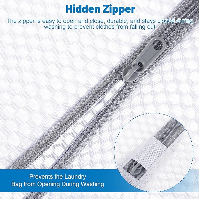 4 PCS Durable Honeycomb Mesh Laundry Bags for Delicates with Zipper, 12" x 16"+16" x 20" Reusable Laundry Bag Mesh Wash Bags for Washing Machine for Clothes, Shoes, Socks, Bra (2M + 2L, White)