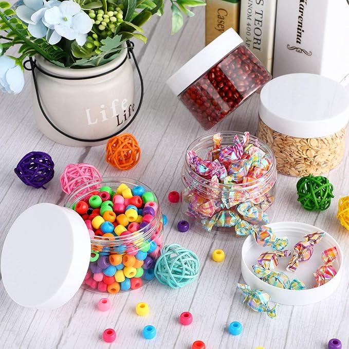 Patelai 4 Pieces Round Wide-mouth Leak Proof Plastic Container Jars with Lids for Travel Storage Makeup Beauty Products Face Creams Oils Salves Ointments DIY Making(6 Ounce,White)