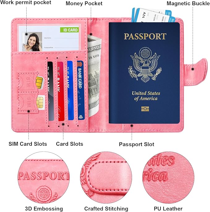 Herain Passport Holder for Travel Cruise Essentials, 2 Pcs Passport Cover Wallet Case Travel Gifts Women Men Family, RFID Passports Book Card Holders Travels Accessories Must Haves