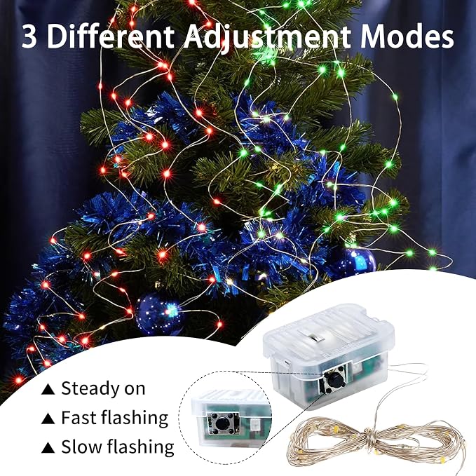 50 Pack Fairy Lights 7Ft 20 LED Twinkle String Lights 3 Modes Battery Operated Waterproof Firefly Starry for Mason Jar Party Wedding Christmas Valentines Day Table Centerpieces,Red&Green