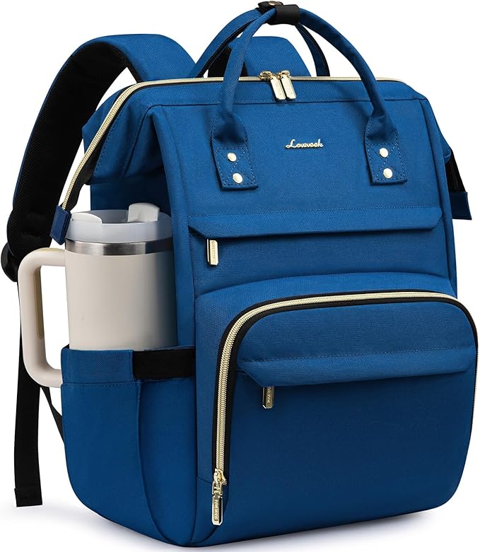 LOVEVOOK Laptop Backpack for Women with Giant Tumbler Holder Pocket,15.6 inch Waterproof Travel Backpack Purse Computer Laptop Bag,Professional Work College Nurse Teacher Backpack Daypack,Royal Blue