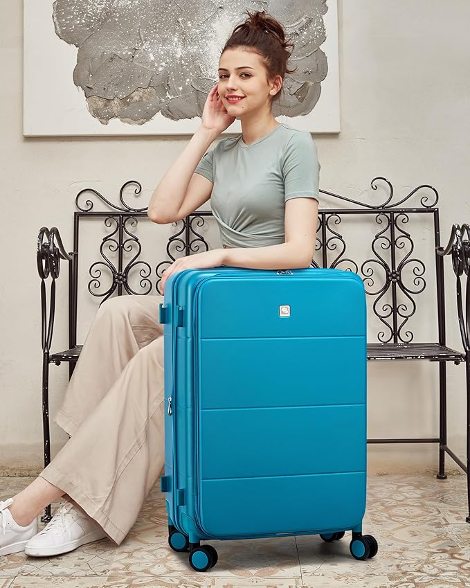 Hanke Hardside Expandable Large Checked Luggage, 28 Inch Top Opening Trunk Luggages with Spinner Wheels, All-PC Hard Shell Suitcase, Lightweight TSA Approved (Caribbean Blue, 120L)