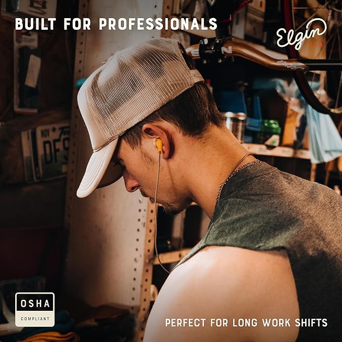 Elgin Ruckus Wireless Bluetooth Earplug Headphones, 25 dB Noise Reduction Ear Plug Earbuds, Noise Cancelling Mic, 12 Hour Battery, IP65 sweatproof, OSHA Compliant Hearing Protection, Work Safety