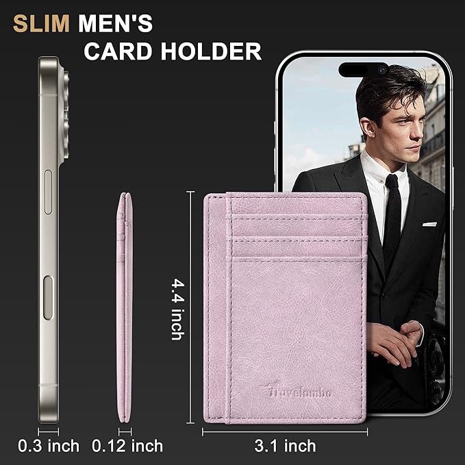 Travelambo Slim Wallet Front Pocket Minimalist Leather RFID Blocking Medium Size