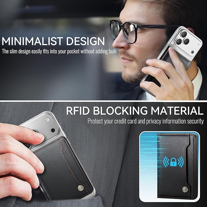 Vinich for MagSafe Wallet Magnetic RFID Blocking Card Holder Compatible with MagSafe Phones and Cases, Strong Magnet Minimalist Phone Wallet for iPhone 17/16/15/14/13/12/ Pro/Max/Plus, Black
