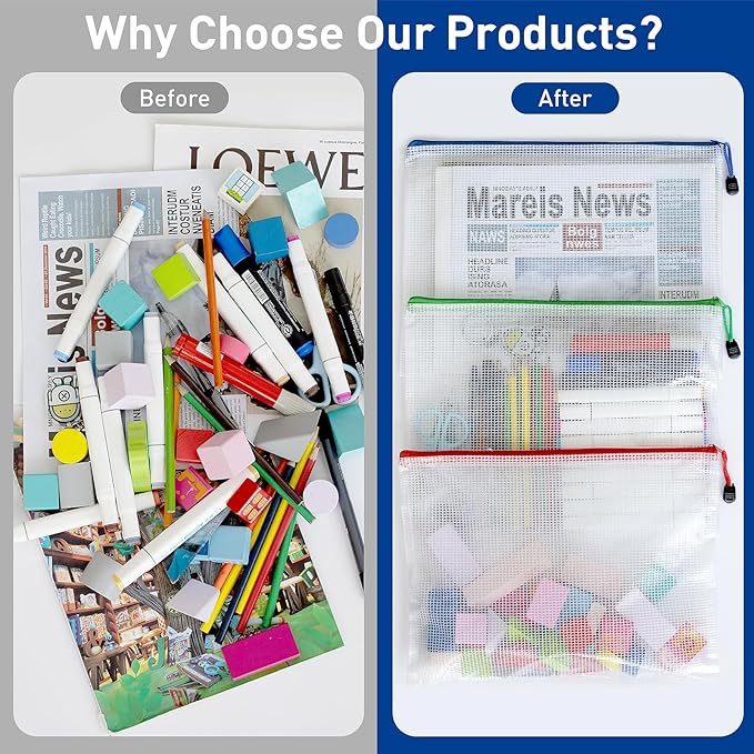 36pcs Zipper Bags for Organizing, A4 Zipper Pouches, Waterproof Pouch Bag, 12 Colors Toy Organization Bags, Zip Pouches for Organizing, Puzzle Bag, Office Organization, Homeschool Supplies