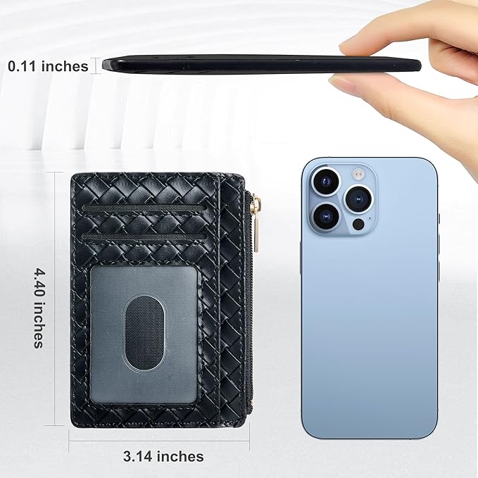 Tipmile Credit Card Holder for Women Slim Minimalist Front Pocket RFID Blocking Wallet Small Compact Card Case with ID Window, Woven Black