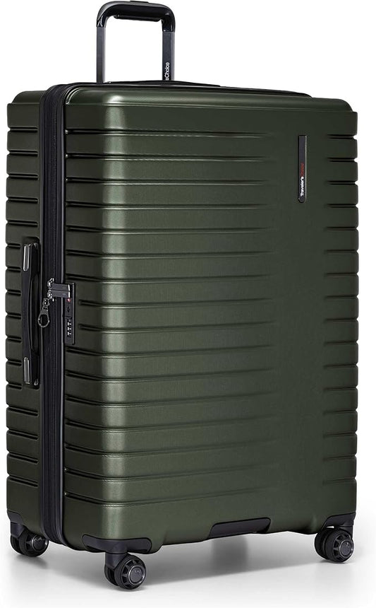 Traveler's Choice Archer Polycarbonate Hardside Spinner Luggage Set, Tie Down Straps, Green, Checked 29-Inch
