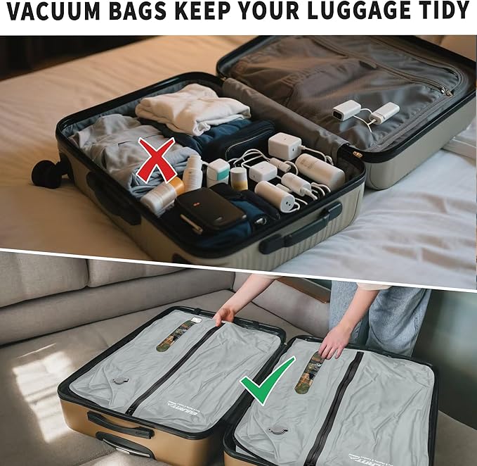 Reusable Vacuum Bags for Travel,Professional Waterproof IPX8 Vacuum Compression Bag for Suitcases Backpack,Space Saver Bags Packing Organizers for Clothing Packing(1 Pack,Gray)