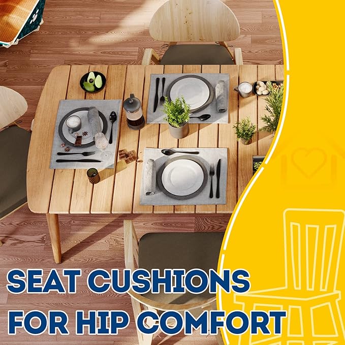 AAAAAcessories D-Shaped Chair Cushions, 2" Thick Dining Chair Pads with Ties and Removable, Machine-Washable Cover, 17" x 16", Set of 4, Taupe