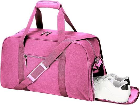 Searock 21 Inch Gym Bag with Shoe Compartment, Sports Duffle Bag for Travel, Carry On Duffel Bag, Weekender Overnight Bags for Men and Women Traveling, Rose Pink