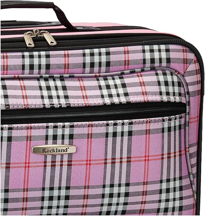 Rockland Fashion Softside Upright Luggage Set, Telescoping Handles, Pink Cross, 4-Piece (14/19/24/28)