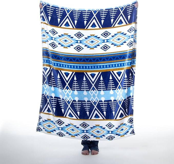 CARSTENS, INC. Travel Blanket, Premium Compact 2-in-1 Airplane Blanket/Pillow, Open Sky Blue Aztec