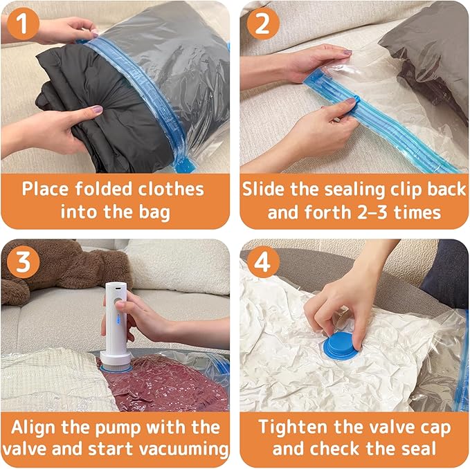 12 Pack Vacuum Bags for Travel with Rechargeable Air Pump, Carry-On Compression Bags for Luggage and Suitcase, Space Saver Storage for Clothing and Travel Organization