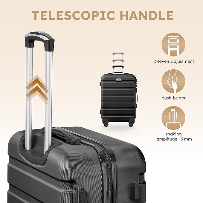 Suitour 4 Piece Luggage Sets, Hard Shell Suitcase Set with Spinner Wheels 16 20 24 28inch Travel Sets(Black)