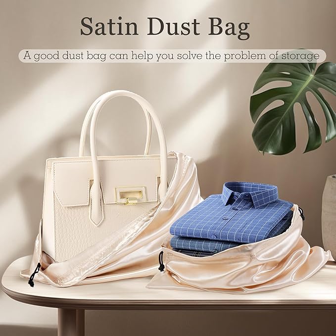Vonty 3 Pack Silky Dust Bags for Shoes and Purses, Satin Drawstring Bag for HandBags Boots - Beige Shoe Bag Silk Dust Cover Bag Protector Travel Storage Pouch(19.6 x 15.7 In)