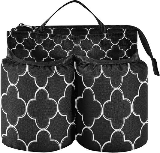Luggage Cup Holder for Suitcases Free Hands Travel Cup Holder Portable Suitcase Cup Drink Holder Luggage Cup Caddy Bag Carrier Black Quatrefoil
