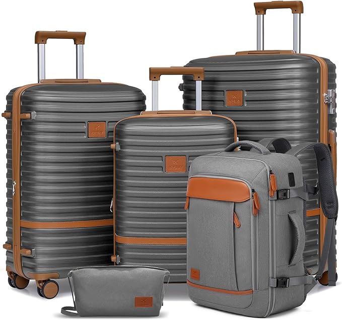 Joyway Expandable Luggage Sets 5 Piece, Lightweight Hard Shell Travel Suitcase Set with Spinner Wheels and TSA Lock (5 piece set，Grey)