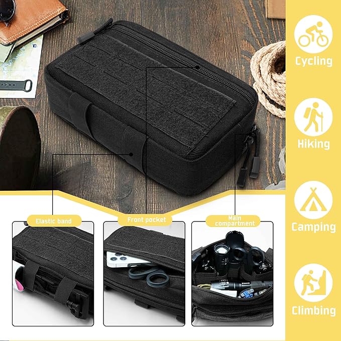 2 Pack 1000D Laser Cut Molle Pouches - Tactical Compact Water-Resistant Utility Admin Pouch for Vest Backpack Duty Belt Tactical Vests