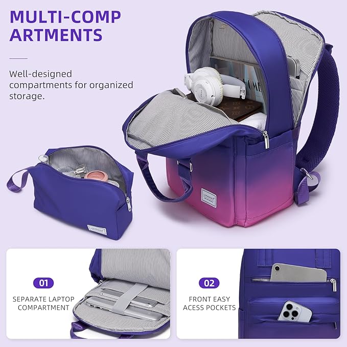 LARVENDER Carry on Luggage 22x14x9 Airline Approved Hardshell Suitcase with Wheels TSA Lock, PC+ABS Lightweight Suitcase Set for Women with Travel Backpack, Midnight Berry, 3 Piece Set