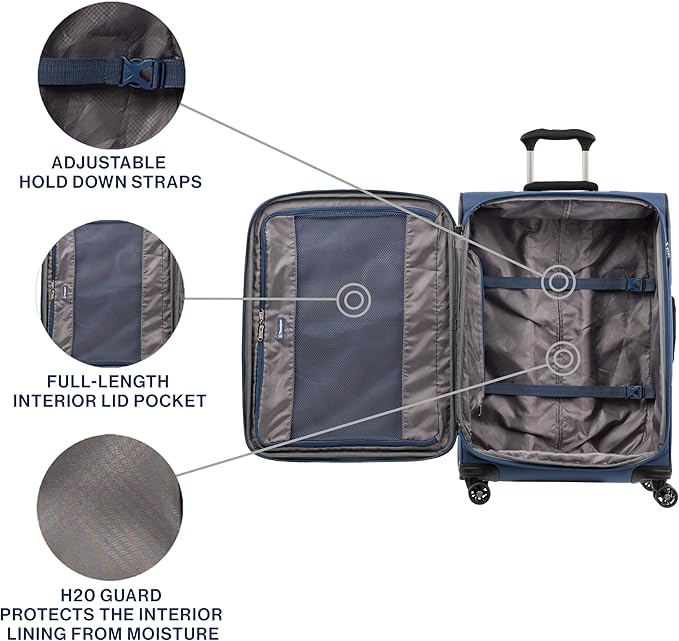 Travelpro Tourlite Softside 25" Expandable Luggage with 4 Spinner Wheels, Lightweight Suitcase, Checked Medium, Blue