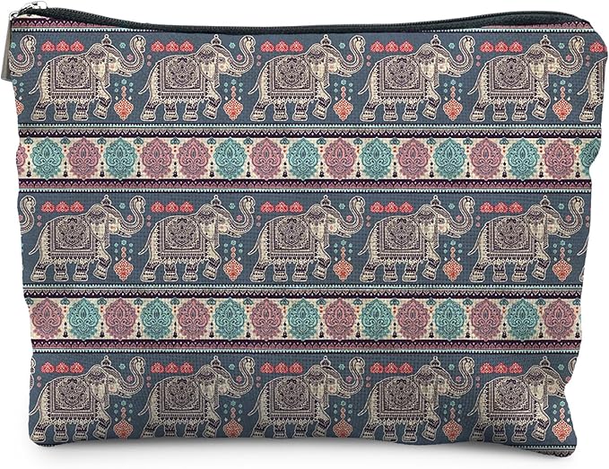 Bohemian Elephant Makeup Bag - Ethnic Indian Elephant Cosmetic Bags - Toiletry Bag - Boho Gifts