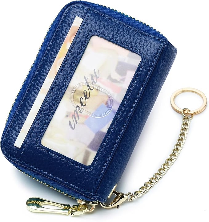 imeetu RFID Credit Card Holder, Small Leather Zipper Card Case Wallet for Women