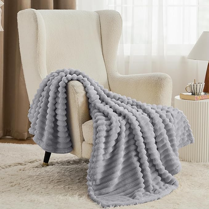 Bedsure GentleSoft Twin Blanket for Couch - Cozy Soft Blankets for Women, Cute Small Fleece Throws for Girls, Light Grey, 60x80 Inches