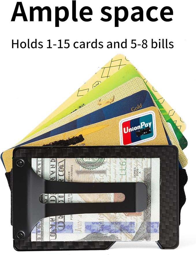 Carbon Fiber Minimalist Wallet for Men Credit Card Holder Money Clip & Cash Strap Slim RFID Mens Wallets(Matte Carbon Fiber)